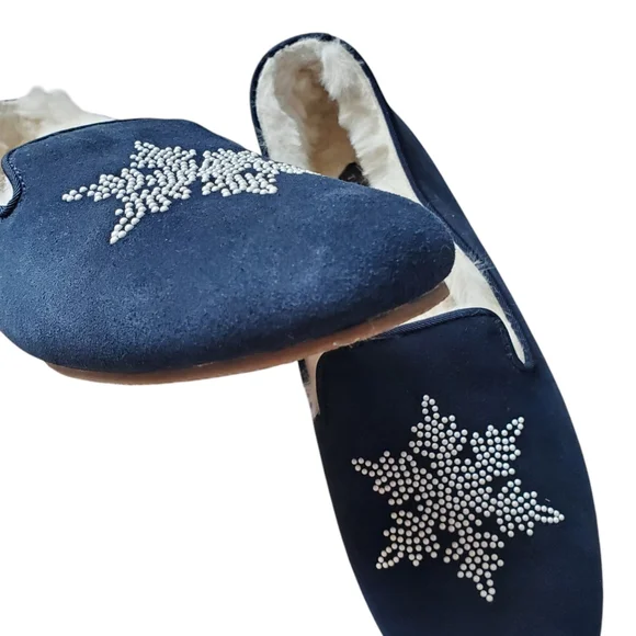 Talbots Fireside Suede Pearl Snowflake Memory Foam Slippers Size 8 Like New - Picture 9 of 11